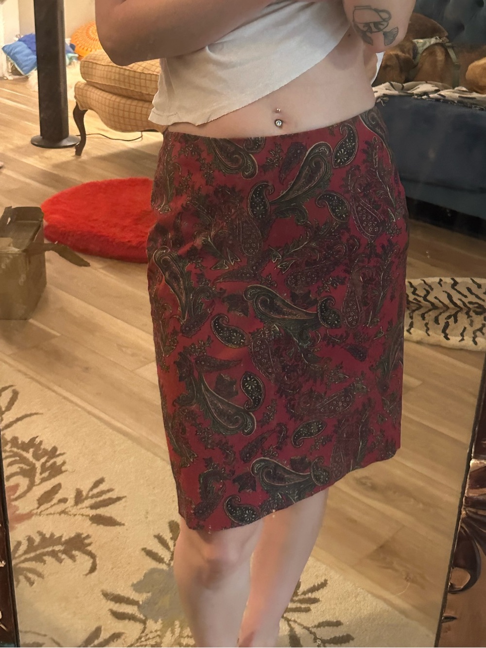 Talbots Ecletic grandma Red Burgundy Paisley Pencil Skirt